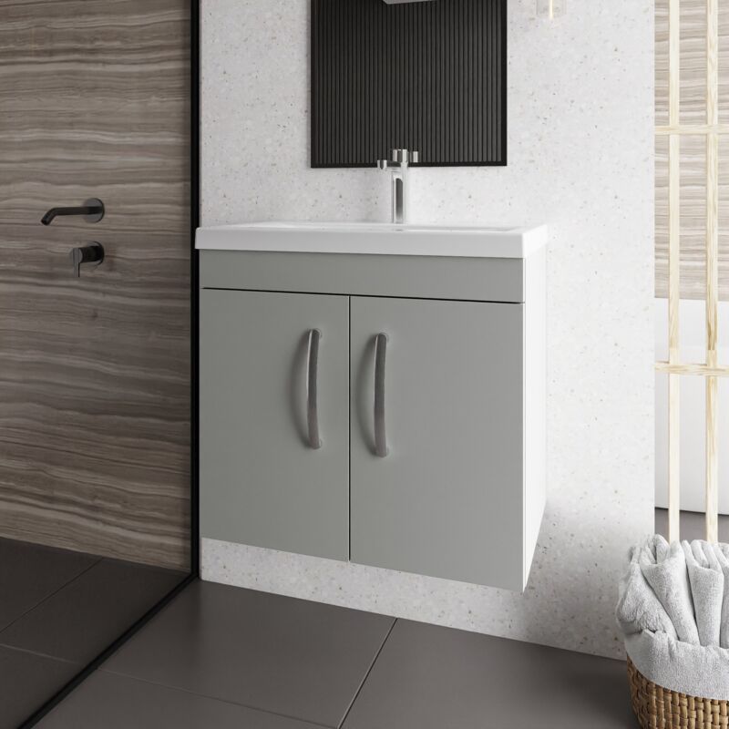 Athena Wall Hung 2-Door Vanity Unit with Basin-1 600mm Wide - Gloss Grey Mist - Nuie