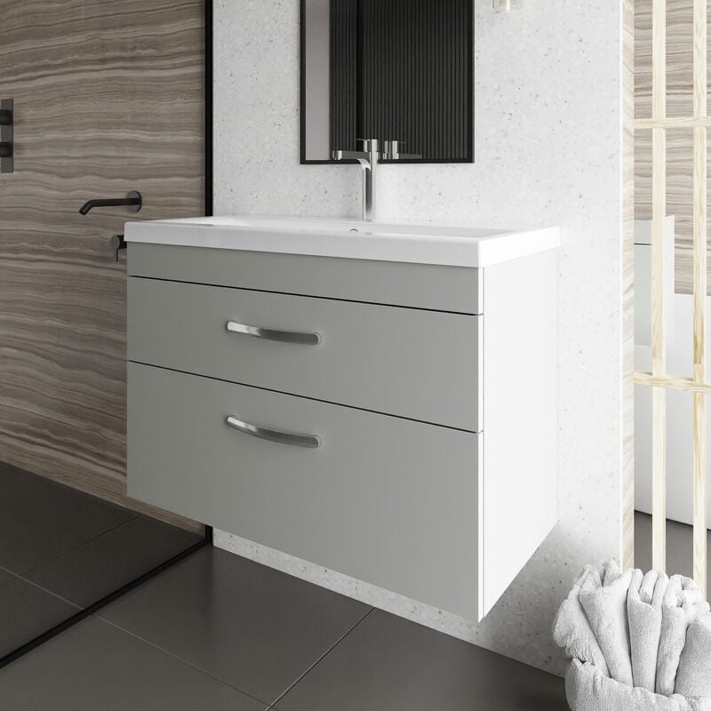 Athena Wall Hung 2-Drawer Vanity Unit with Basin-2 800mm Wide - Gloss Grey Mist - Nuie