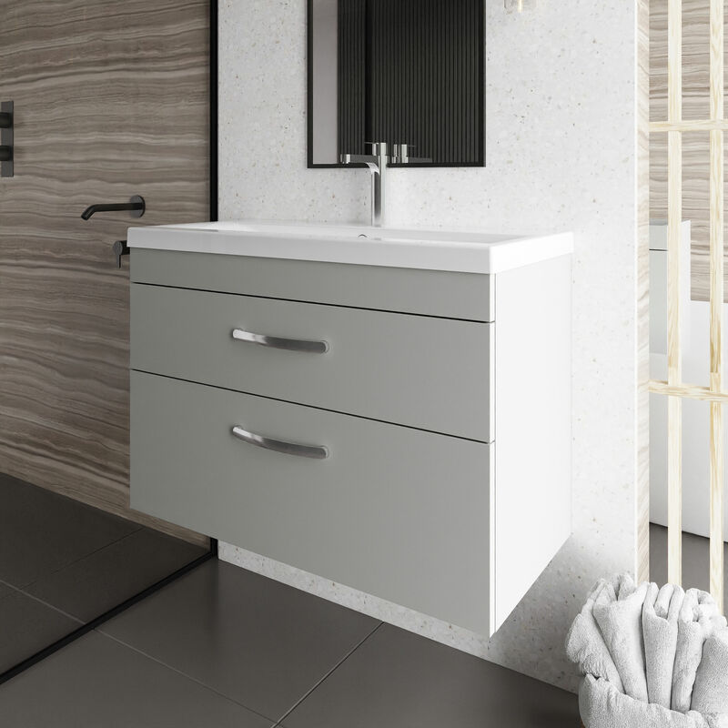 Athena Wall Hung 2-Drawer Vanity Unit with Basin-1 800mm Wide - Gloss Grey Mist - Nuie