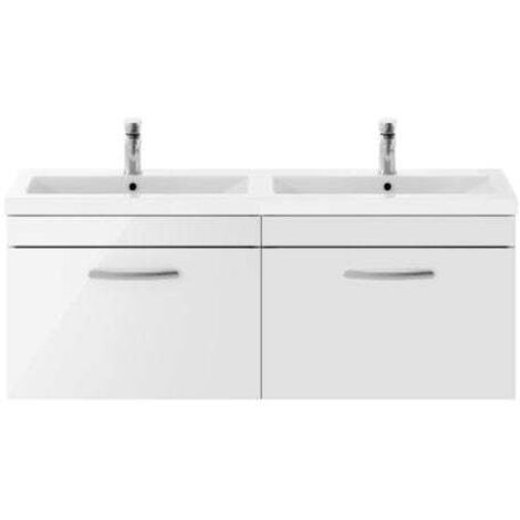 Nuie Athena Gloss White 1200mm Wall Hung 2 Drawer Vanity Unit and Double Ceramic Basins - ATH041F
