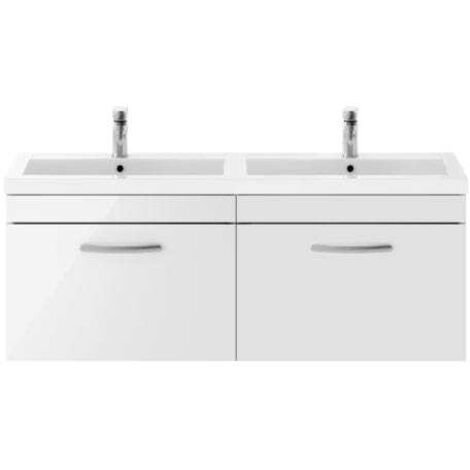 Nuie Athena Gloss White 1200mm Wall Hung 2 Drawer Vanity Unit and Double Polymarble Basins - ATH041C