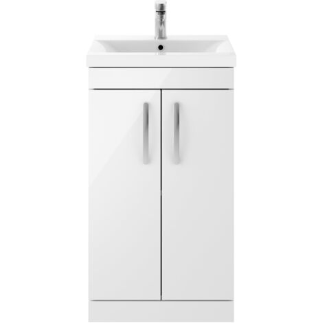 Nuie Athena Gloss White 500mm 2 Door Vanity Unit and Mid Edge Ceramic Basin - ATH006A