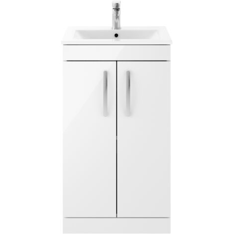 Nuie Athena Gloss White 500mm 2 Door Vanity Unit and Minimalist Ceramic Basin - ATH006B