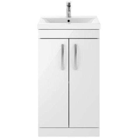Nuie Athena Gloss White 500mm 2 Door Vanity Unit and Thin Edge Ceramic Basin - ATH006D