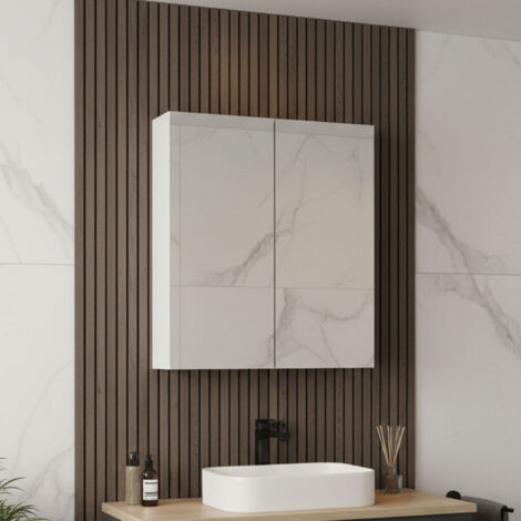 Nuie Athena Gloss White 600mm 2 Door Mirroroed Cabinet - OFF117