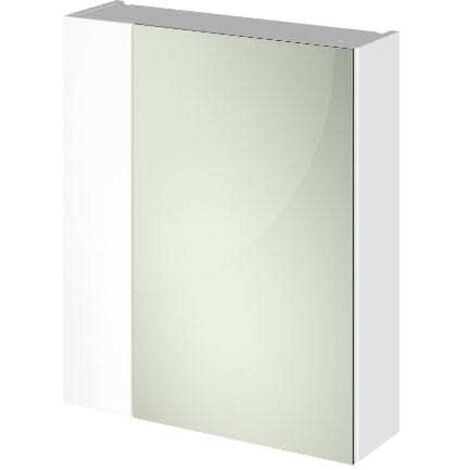 Nuie Athena Gloss White 600mm Mirrored Cabinet with Offset Door - OFF118