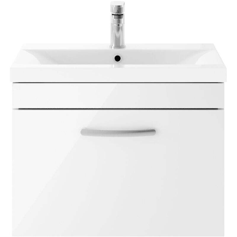 Nuie Athena Wall Hung 1-Drawer Vanity Unit with Basin-3 600mm Wide - Gloss White