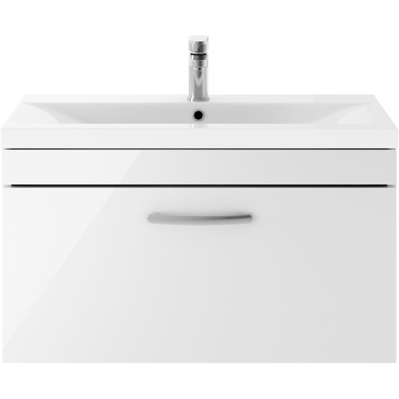 Athena Wall Hung 1-Drawer Vanity Unit with Basin-3 800mm Wide - Gloss White - Nuie