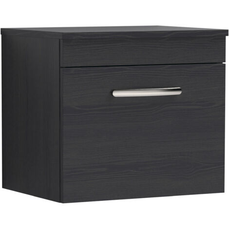 Nuie Athena Wall Hung 1-Drawer Vanity Unit and Worktop 500mm Wide - Charcoal Black