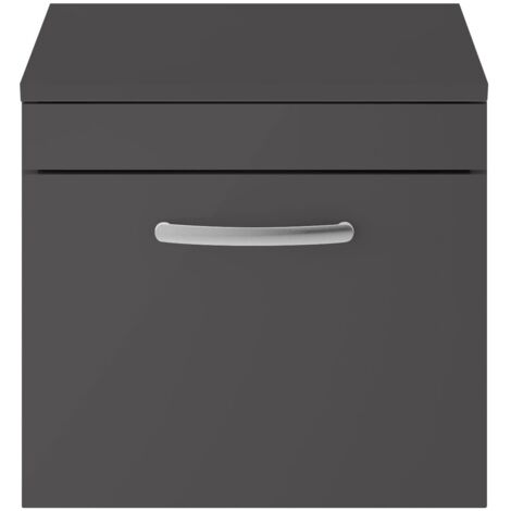 Nuie Athena Wall Hung 1-Drawer Vanity Unit and Worktop 500mm Wide - Gloss Grey