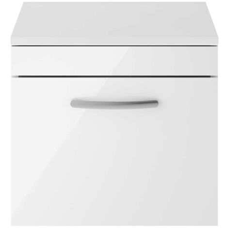 Nuie Athena Wall Hung 1-Drawer Vanity Unit and Worktop 500mm Wide - Gloss White