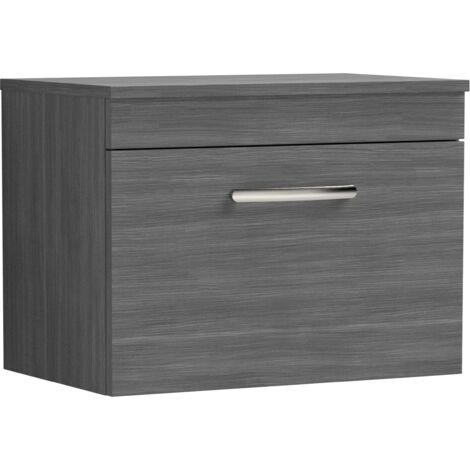 Nuie Athena Wall Hung 1-Drawer Vanity Unit and Worktop 600mm Wide - Anthracite Woodgrain