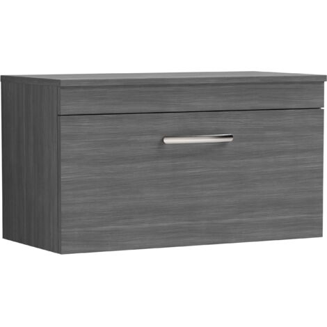 Nuie Athena Wall Hung 1-Drawer Vanity Unit and Worktop 800mm Wide - Anthracite Woodgrain