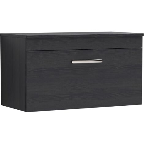 Nuie Athena Wall Hung 1-Drawer Vanity Unit and Worktop 800mm Wide - Charcoal Black