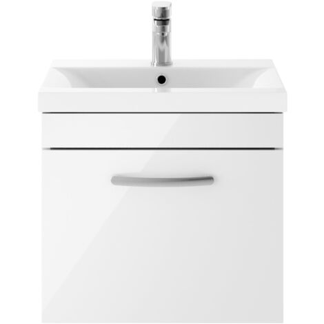 Nuie Athena Wall Hung 1-Drawer Vanity Unit with Basin-1 500mm Wide - Gloss White