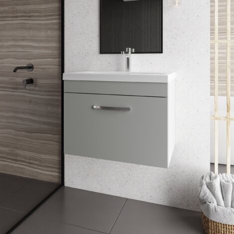 Nuie Athena Wall Hung 1-Drawer Vanity Unit with Basin-1 600mm Wide - Gloss Grey Mist