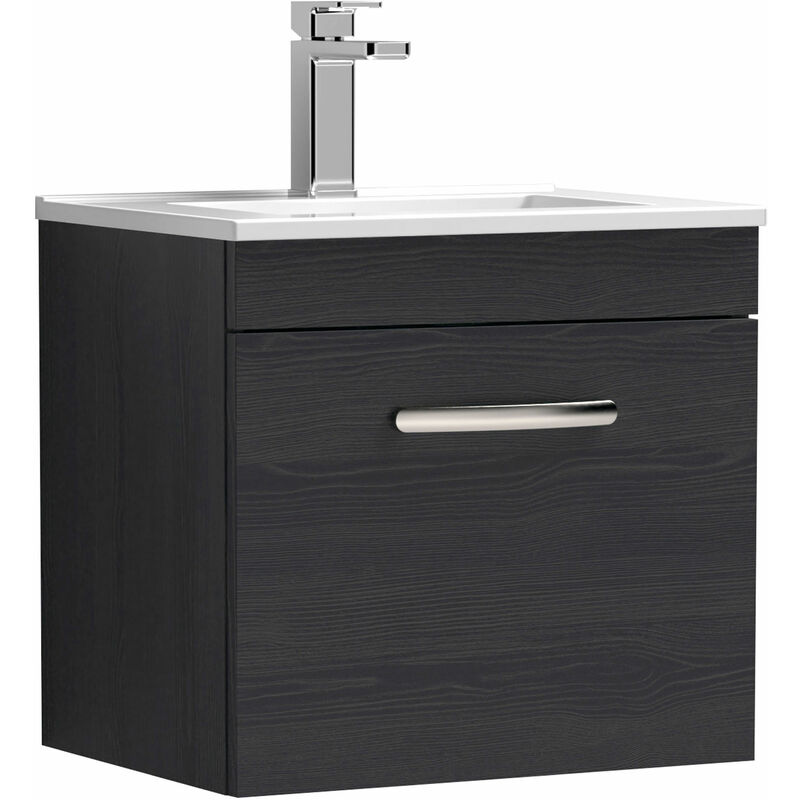 Athena Wall Hung 1-Drawer Vanity Unit with Basin-2 500mm Wide - Hacienda Black - Nuie