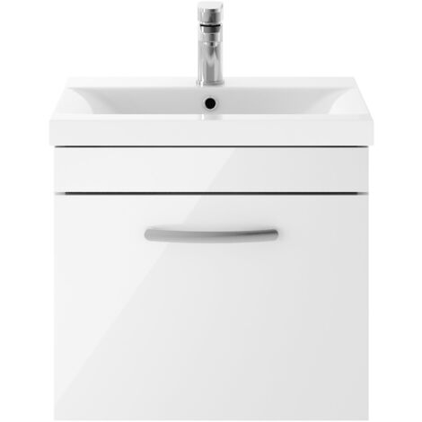 Nuie Athena Wall Hung 1-Drawer Vanity Unit with Basin-3 500mm Wide - Gloss White