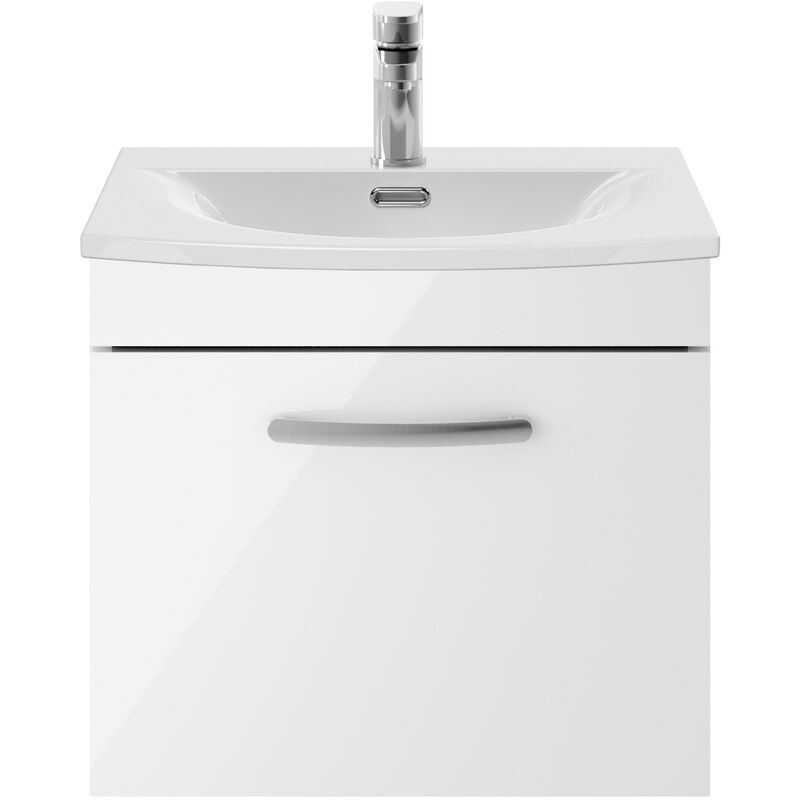 Athena Wall Hung 1-Drawer Vanity Unit with Basin-4 500mm Wide - Gloss White - Nuie