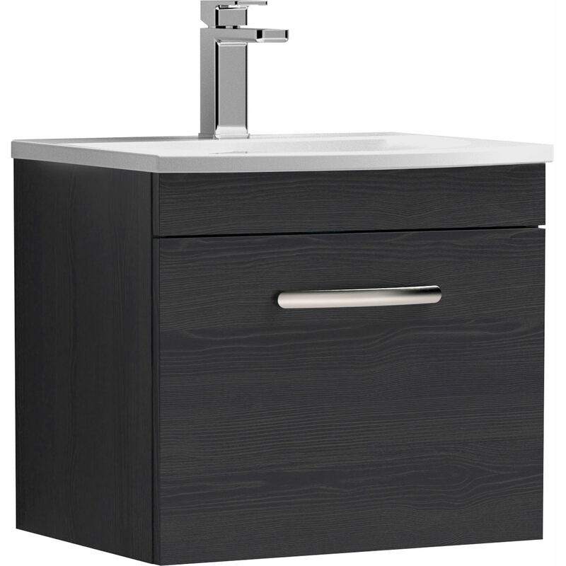 Athena Wall Hung 1-Drawer Vanity Unit with Basin-4 500mm Wide - Hacienda Black - Nuie