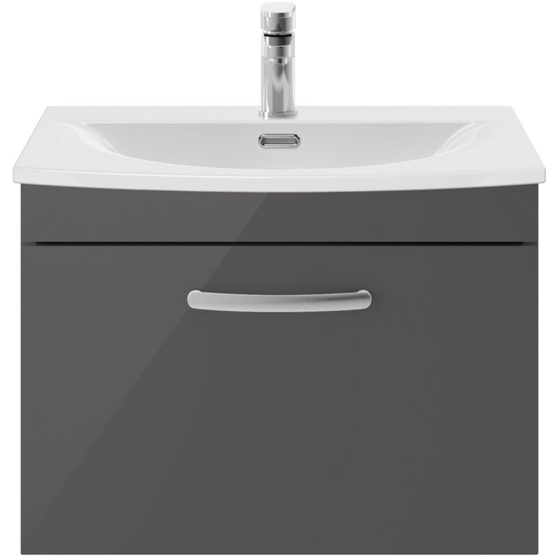 Nuie Athena Wall Hung 1-Drawer Vanity Unit with Basin-4 600mm Wide - Gloss Grey