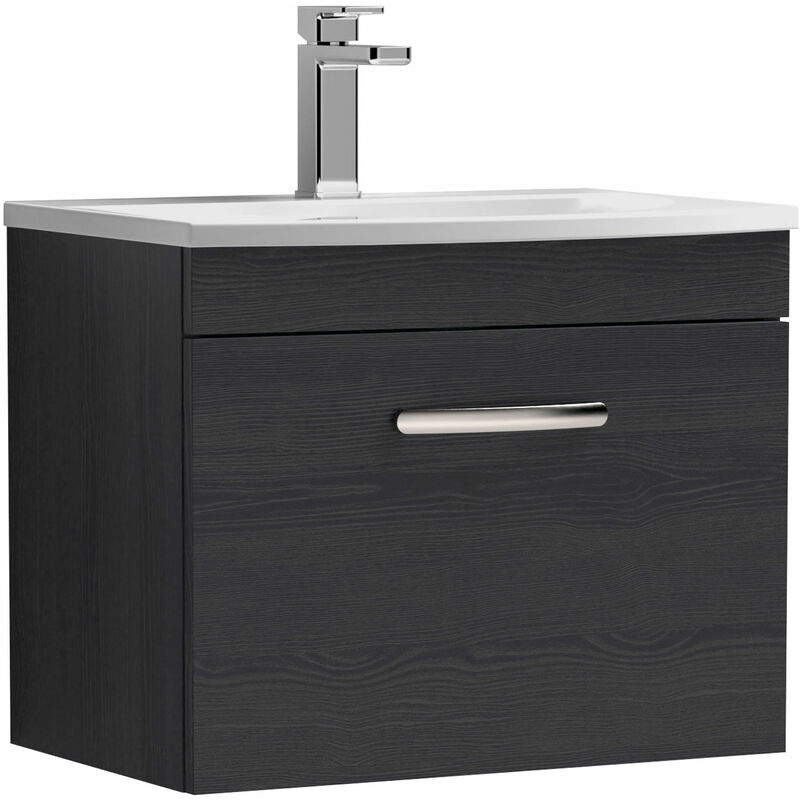 Athena Wall Hung 1-Drawer Vanity Unit with Basin-4 600mm Wide - Hacienda Black - Nuie