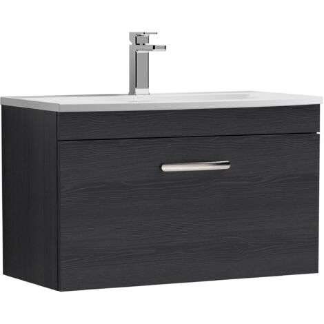 Nuie Athena Wall Hung 1-Drawer Vanity Unit with Basin-4 800mm Wide - Charcoal Black
