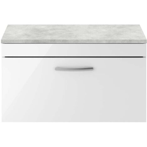Nuie Athena Wall Hung 1-Drawer Vanity Unit with Grey Worktop 800mm Wide - Gloss White