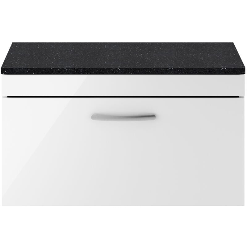 Athena Wall Hung 1-Drawer Vanity Unit with Sparkling Black Worktop 800mm Wide - Gloss White - Nuie