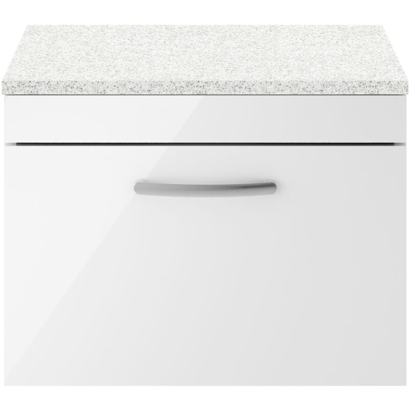 Athena Wall Hung 1-Drawer Vanity Unit with Sparkling White Worktop 600mm Wide - Gloss White - Nuie