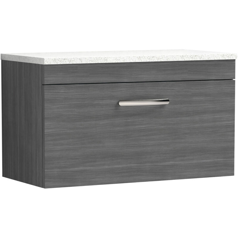 Athena Wall Hung 1-Drawer Vanity Unit with Sparkling White Worktop 800mm Wide - Brown Grey Avola - Nuie