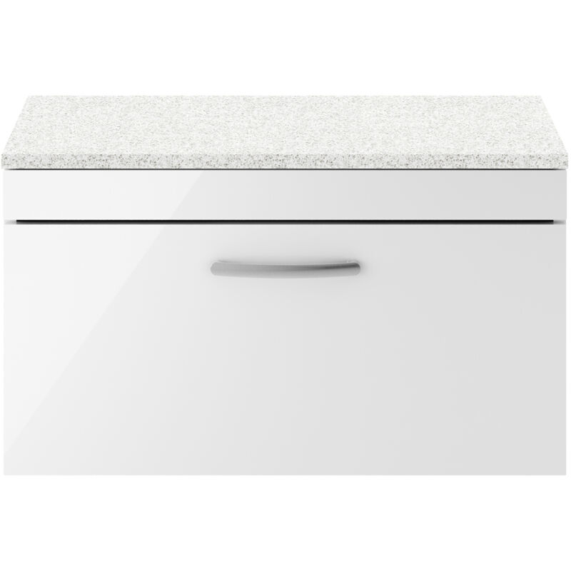 Athena Wall Hung 1-Drawer Vanity Unit with Sparkling White Worktop 800mm Wide - Gloss White - Nuie