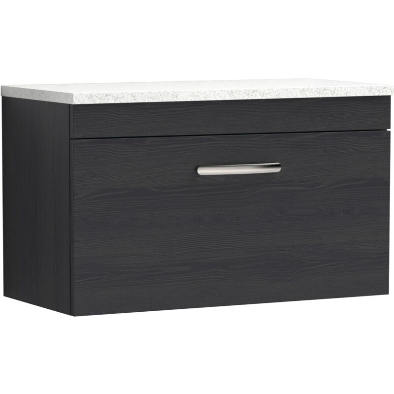 Athena Wall Hung 1-Drawer Vanity Unit with Sparkling White Worktop 800mm Wide - Hacienda Black - Nuie