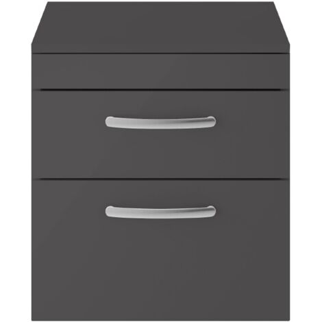 Nuie Athena Wall Hung 2-Drawer Vanity Unit and Worktop 500mm Wide Gloss Grey