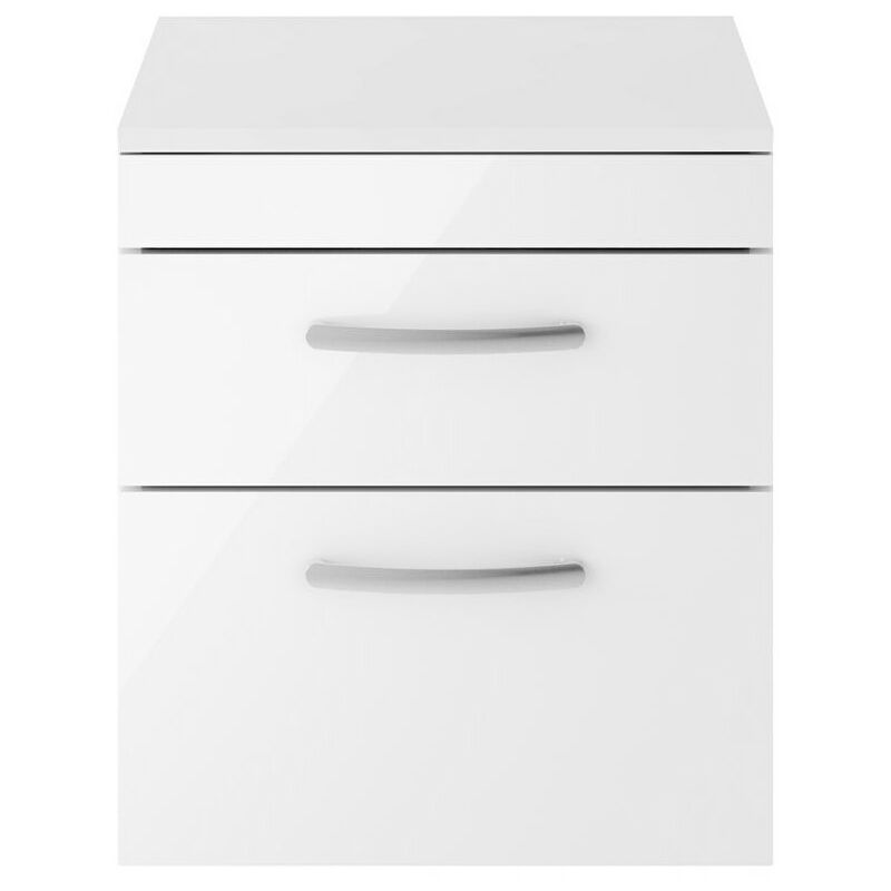 Athena White Gloss 500mm Wall Hung 2 Drawer Cabinet & Worktop