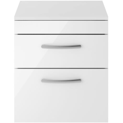 Nuie Athena Wall Hung 2-Drawer Vanity Unit and Worktop 500mm Wide - Gloss White