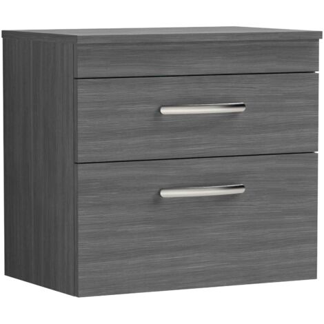 Nuie Athena Wall Hung 2-Drawer Vanity Unit and Worktop 600mm Wide - Anthracite Woodgrain