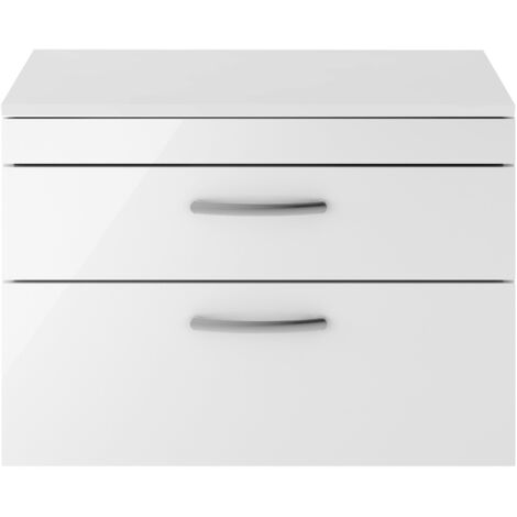 Nuie Athena Wall Hung 2-Drawer Vanity Unit and Worktop 800mm Wide - Gloss White