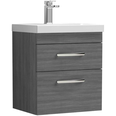 Nuie Athena Wall Hung 2-Drawer Vanity Unit with Basin-1 500mm Wide - Anthracite Woodgrain