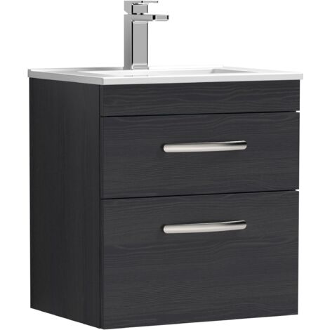 Nuie Athena Wall Hung 2-Drawer Vanity Unit with Basin-2 500mm Wide - Charcoal Black