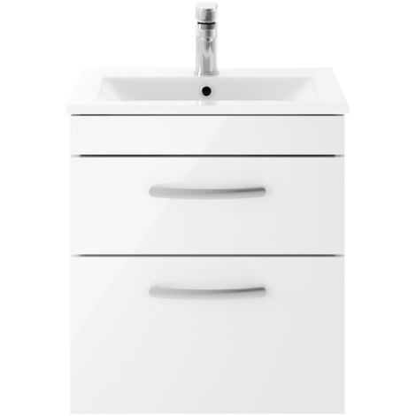 Nuie Athena Wall Hung 2-Drawer Vanity Unit with Basin-2 500mm Wide - Gloss White