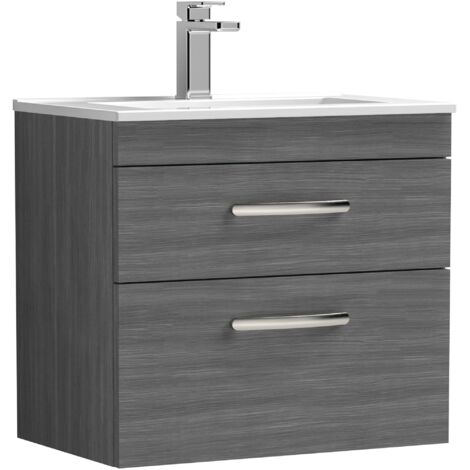 Nuie Athena Wall Hung 2-Drawer Vanity Unit with Basin-2 600mm Wide - Anthracite Woodgrain