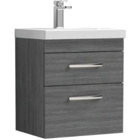 Nuie Athena Wall Hung 2-Drawer Vanity Unit with Basin-3 500mm Wide - Anthracite Woodgrain