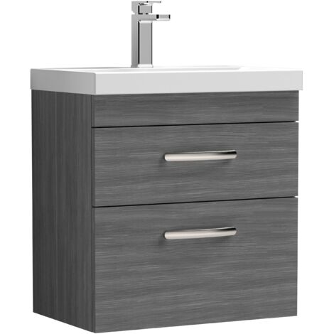 Nuie Athena Wall Hung 2-Drawer Vanity Unit with Basin-3 600mm Wide - Anthracite Woodgrain