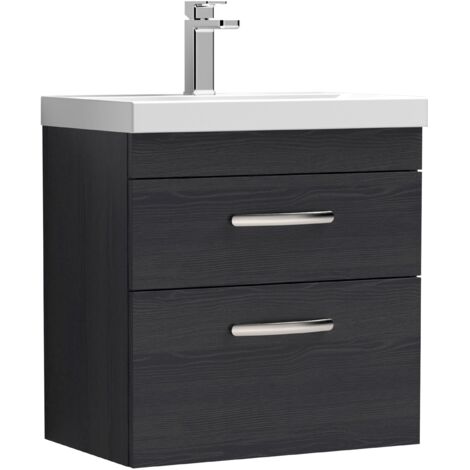 Nuie Athena Wall Hung 2-Drawer Vanity Unit with Basin-3 600mm Wide - Charcoal Black