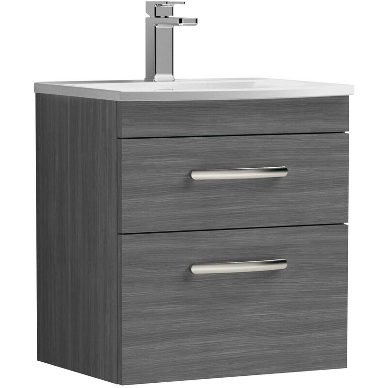 Athena Wall Hung 2-Drawer Vanity Unit with Basin-4 500mm Wide - Brown Grey Avola - Nuie