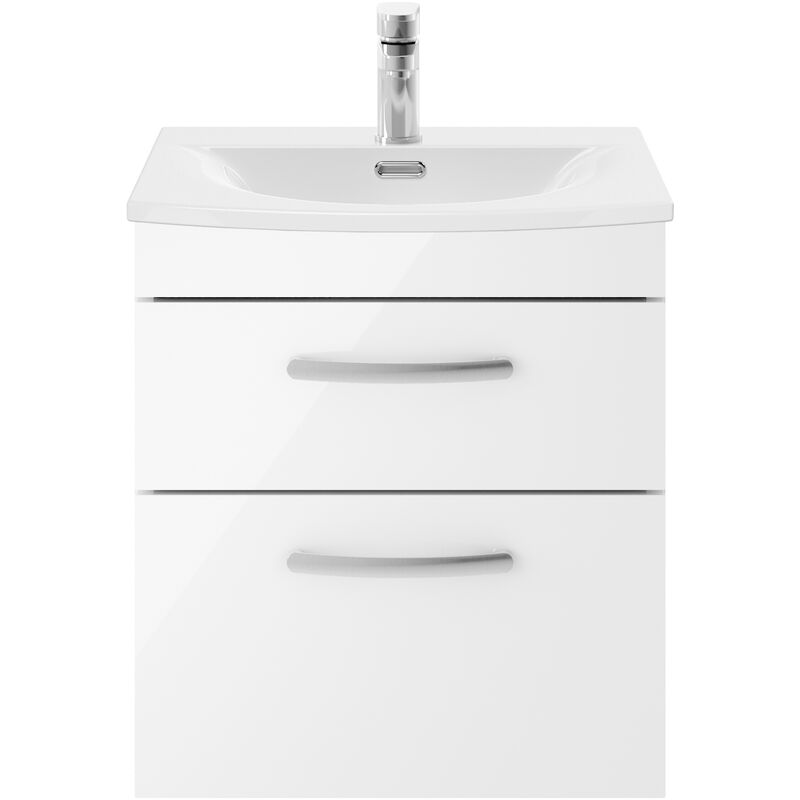 Athena Wall Hung 2-Drawer Vanity Unit with Basin-4 500mm Wide - Gloss White - Nuie