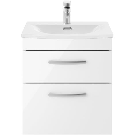 Nuie Athena Wall Hung 2-Drawer Vanity Unit with Basin-4 500mm Wide - Gloss White