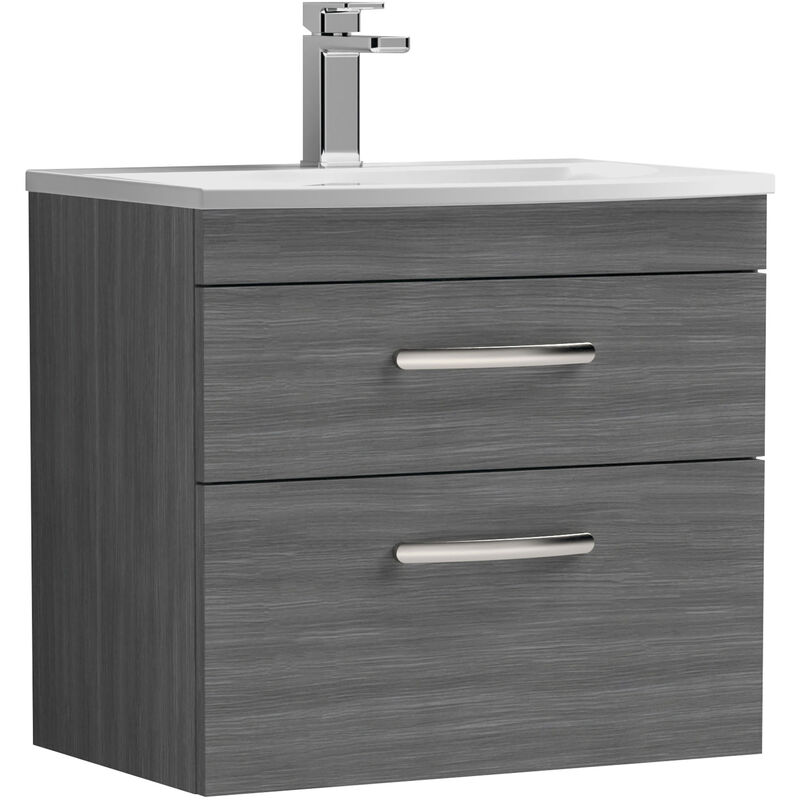 Athena Wall Hung 2-Drawer Vanity Unit with Basin-4 600mm Wide - Brown Grey Avola - Nuie