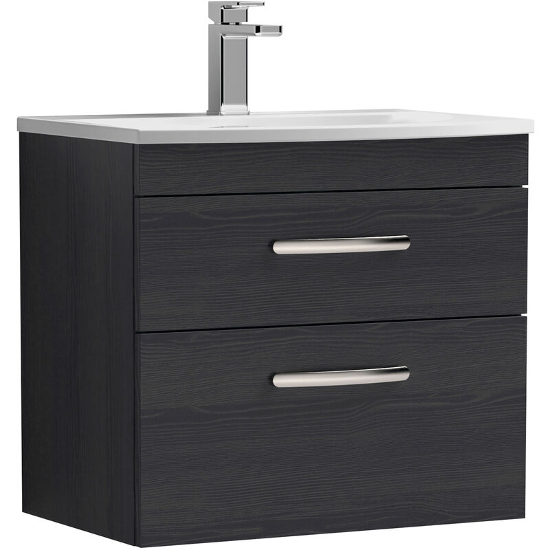 Athena Wall Hung 2-Drawer Vanity Unit with Basin-4 600mm Wide - Hacienda Black - Nuie